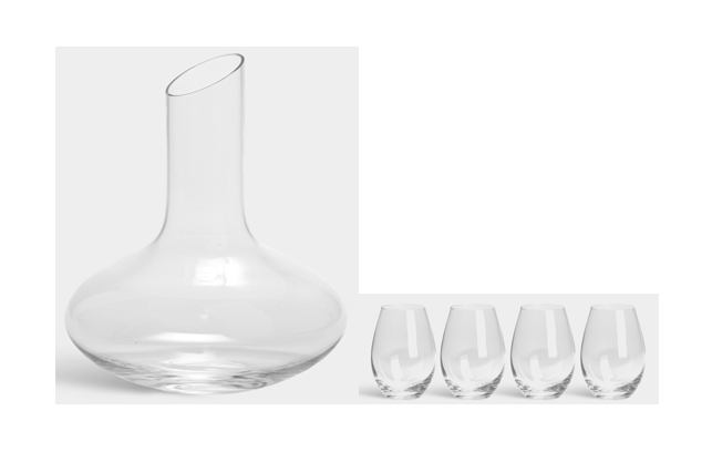 ORREFORS WINE DECANTER AND 4 GLASSES